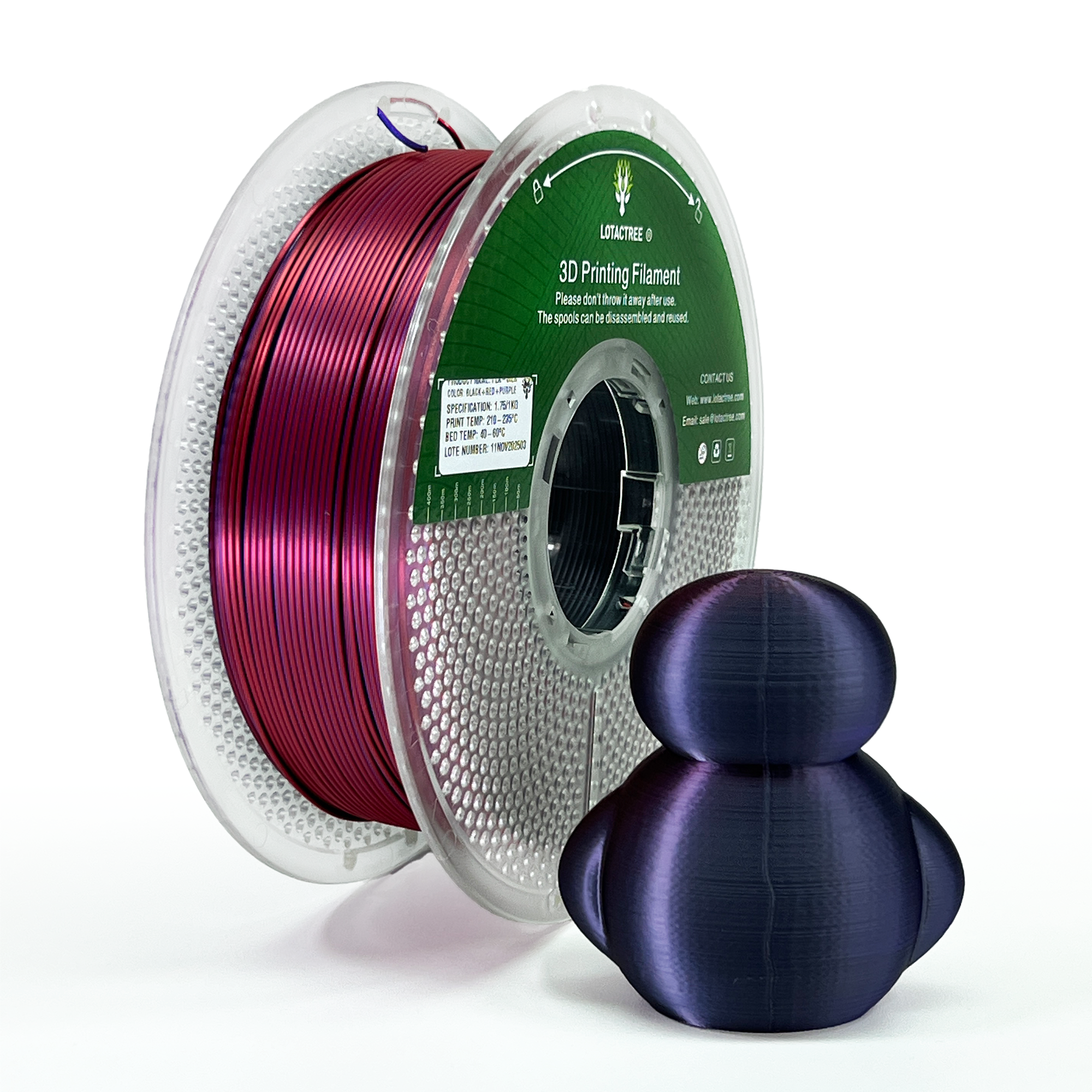 PLA Silk Multicor - Black + Red + Purple - 1Kg - Bobina - Lotactree