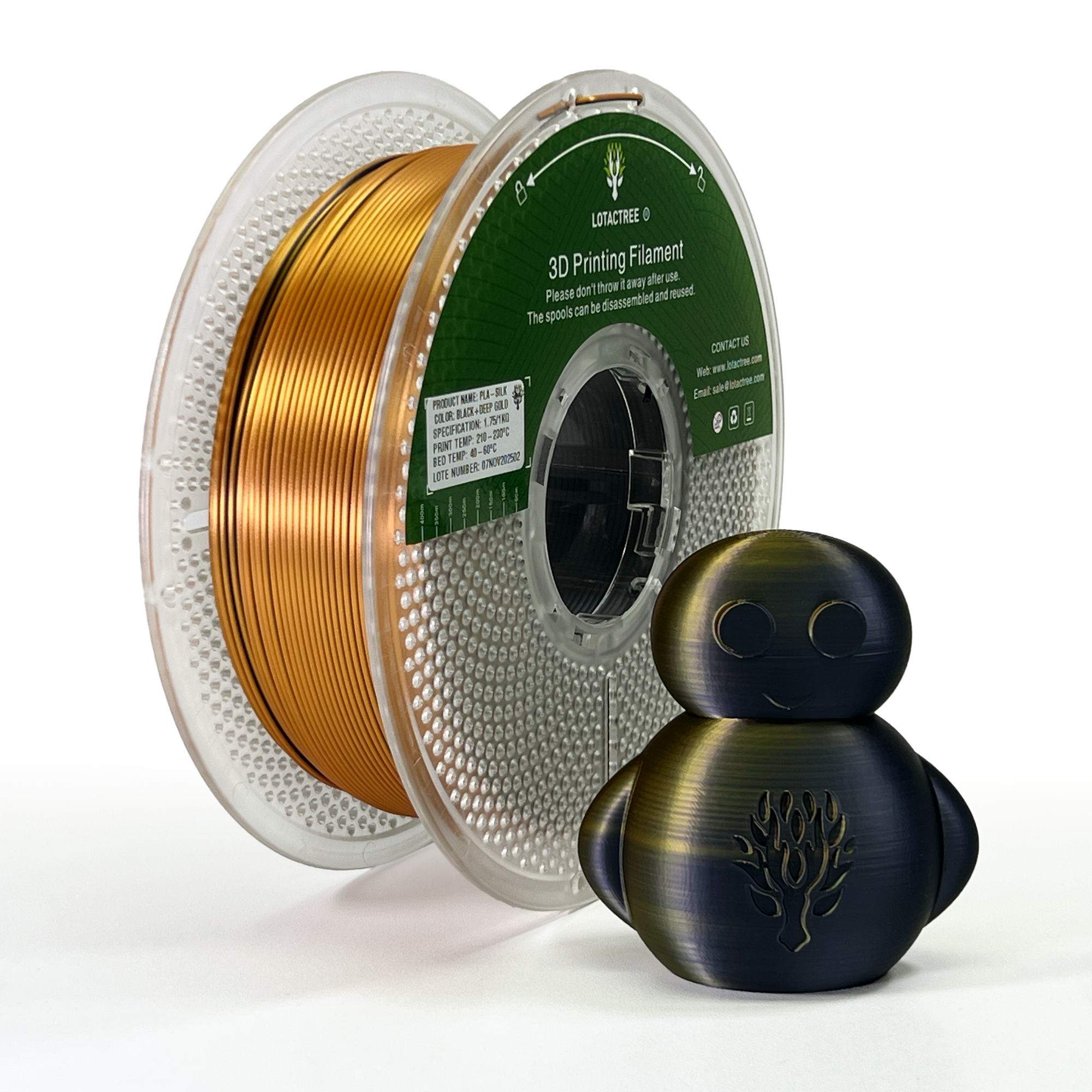 PLA Silk Multicor - Black + Deep Gold - 1Kg - Bobina - Lotactree