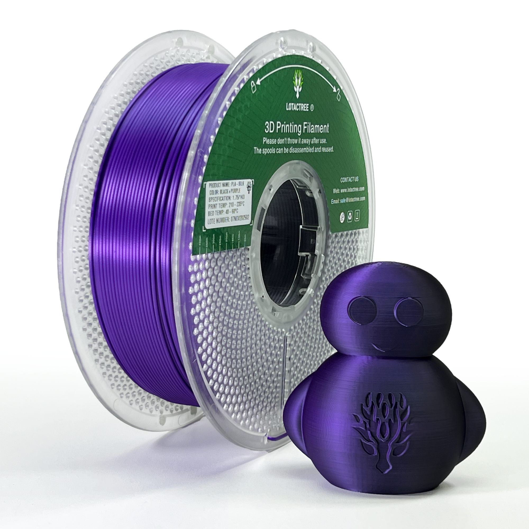 PLA Silk Multicor - Black + Purple - 1Kg - Bobina - Lotactree