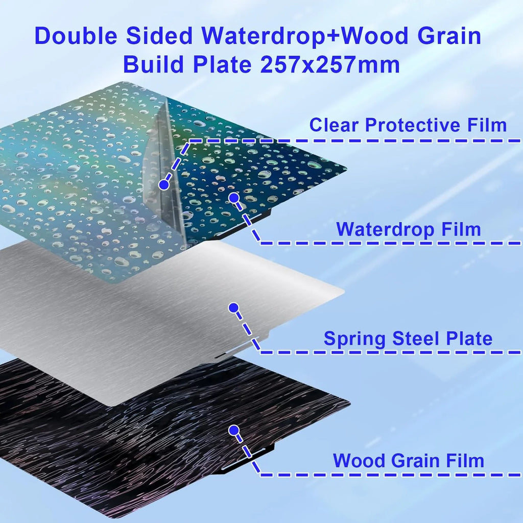 Placa Efeito Waterdrop + Wood Grain 257×257 mm – Bambu Lab X1 / P1 / P2 / X2 / A1