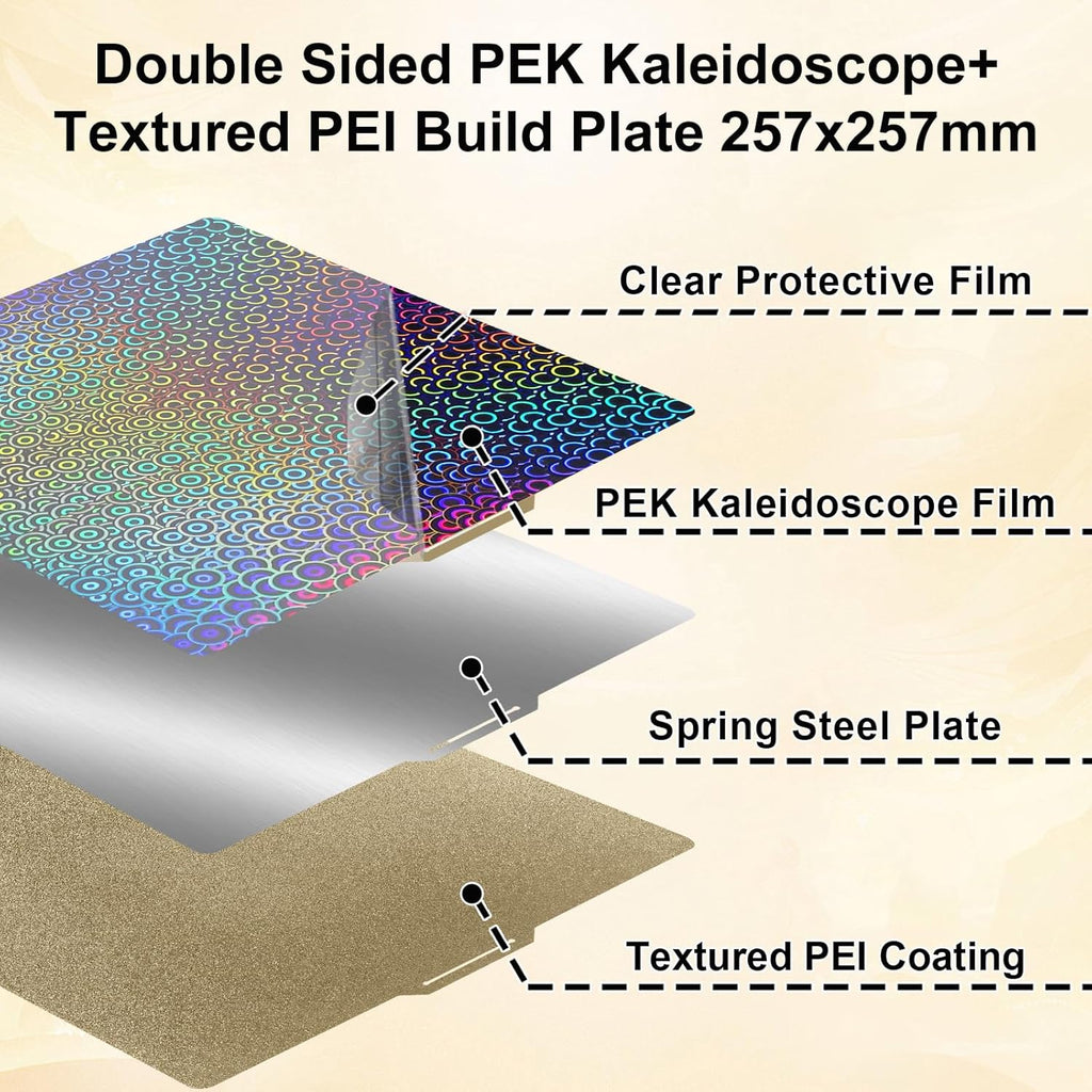 Placa Holográfica Kaleidoscope + PEI Texturizado 257×257 mm – Bambu Lab X1 / P1 / P2 / X2 / A1