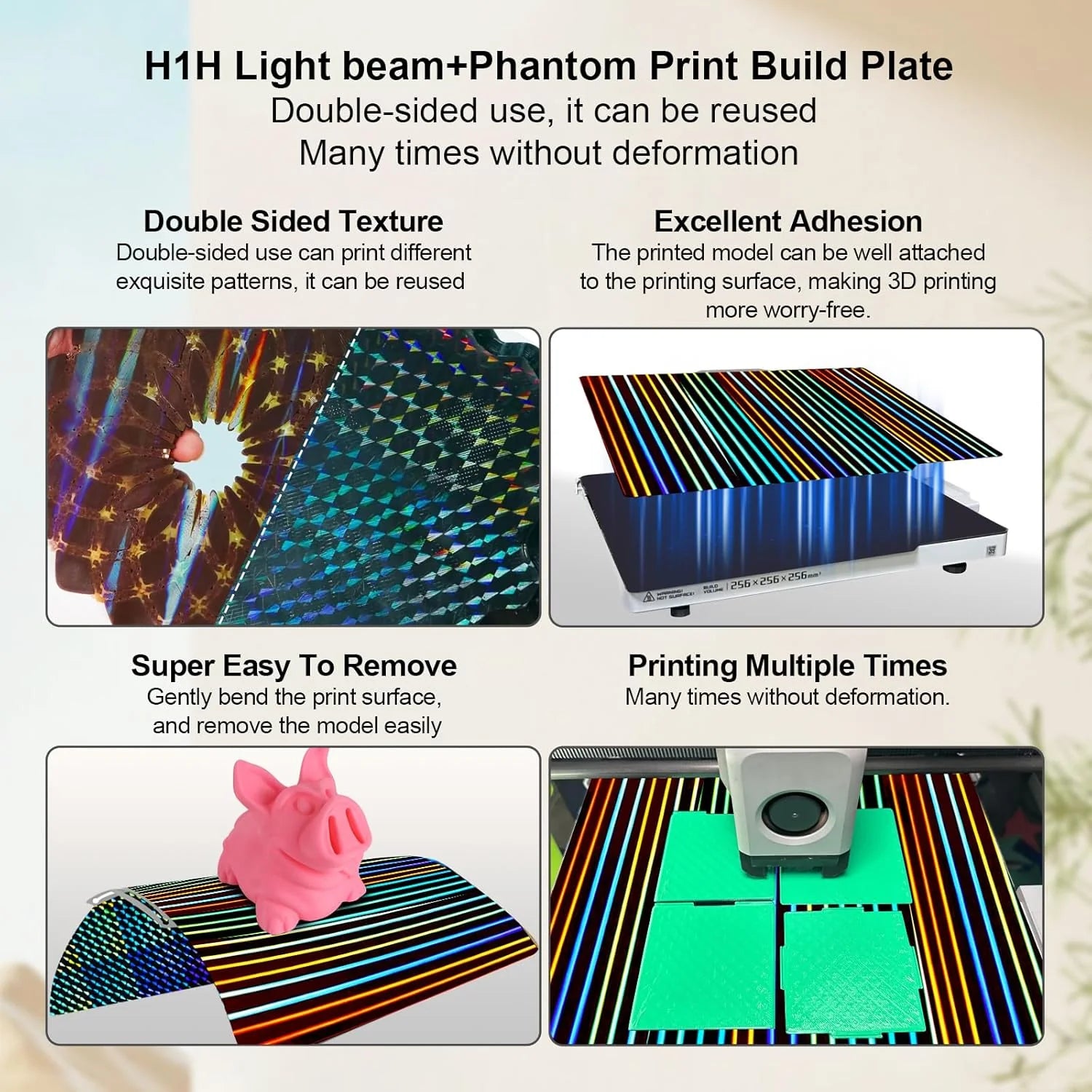 Placa Holográfica Light Beam + Phantom 257×257 mm – Bambu Lab X1 / P1 / P2 / X2 / A1
