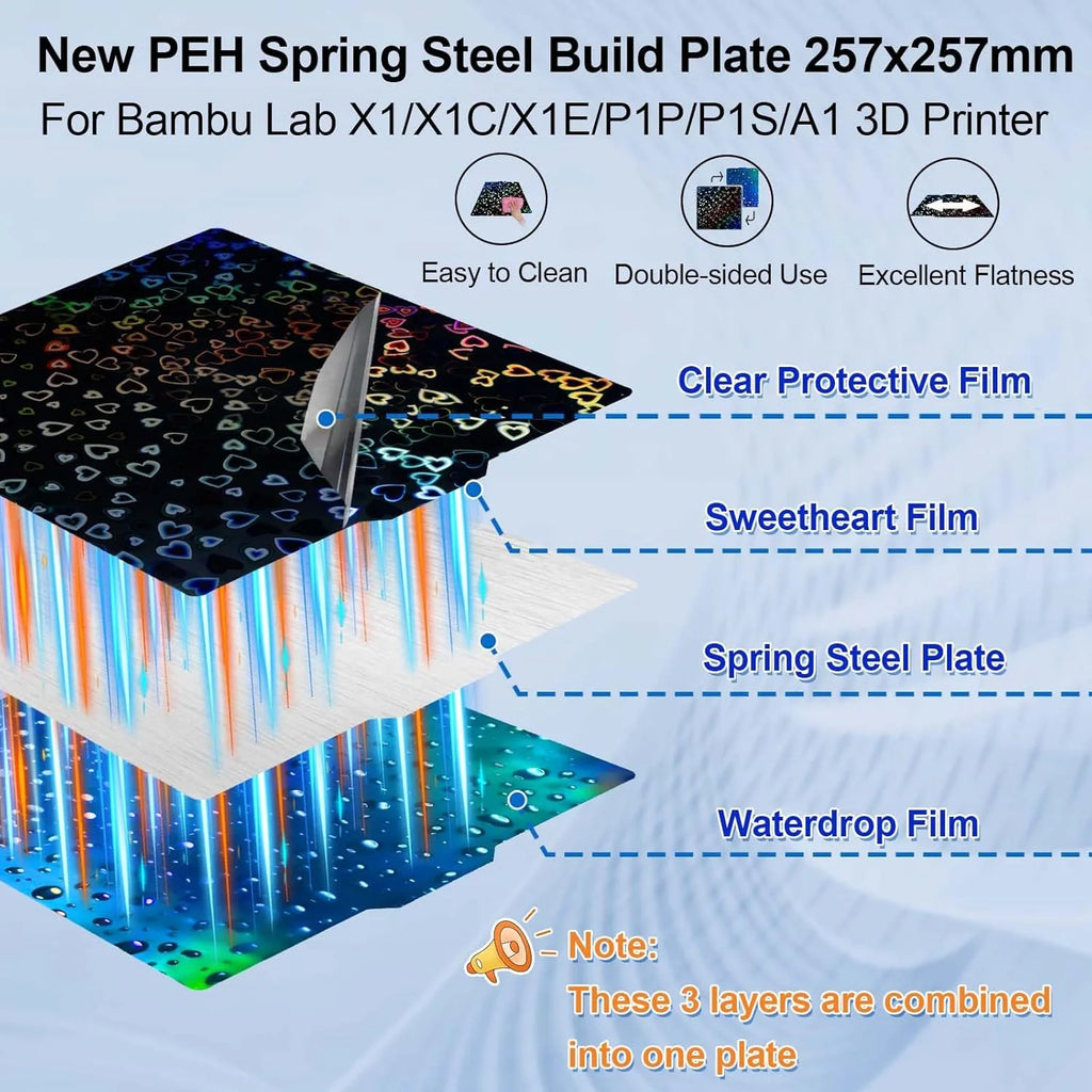Placa Holográfica Sweetheart + Waterdrop 257×257 mm – Bambu Lab X1 / P1 / P2 / X2 / A1